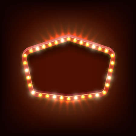 Vintage shining light vector banner. Banner retro frame, bright and realistic, show and shiny illustrationのイラスト素材