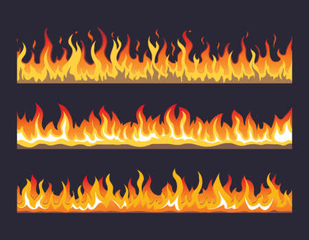 Fire flame seamless set. Burn hot, warm heat energy, flammable fiery, vector illustrationのイラスト素材
