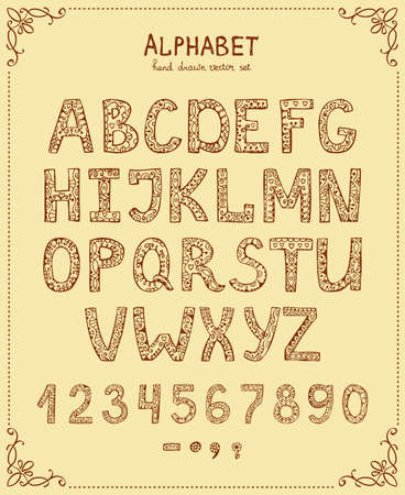 Handwriting Alphabet, Vector Hand Drawn Font in vintage styleのイラスト素材
