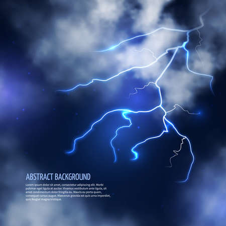 Thunderstorm with clouds and lightnings. Thunderbolt flash, electricity energy. Vector illustration abstract backgroundのイラスト素材