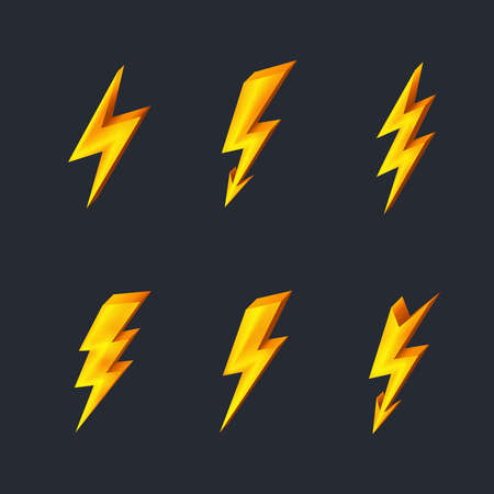 Gold lightning icons on black background vector illustrationのイラスト素材