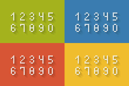 Set of flat pixel numbers on four different color backgrounds complete zero through nine  vector illustrationのイラスト素材