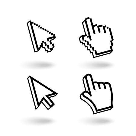 Pixel cursors icons Mouse hand and arrow isolated on white backgroundのイラスト素材
