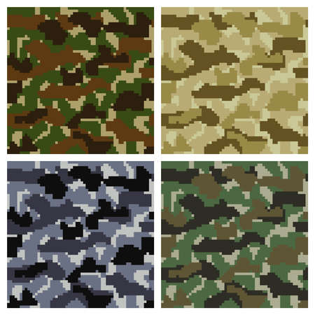 Seamless Vector Pixel Camouflage Patterns Set Backgroundのイラスト素材