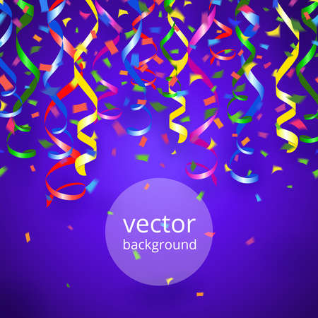 Vector party streamers and confetti on blue backgroundのイラスト素材