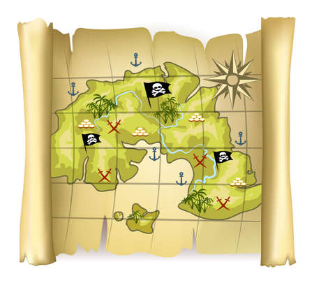 Vintage pirate map or treasure map with island and wind roseのイラスト素材