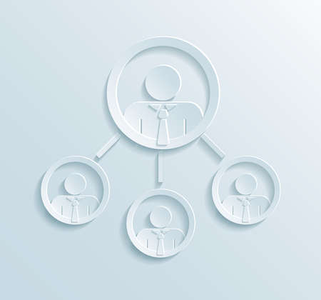 Business management structure infographics with manager or team leader in top circle linked to three employees or office workers flat paper styleのイラスト素材
