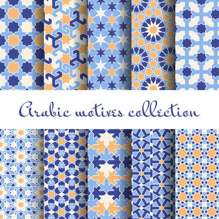 Islamic backgrounds. Arabic seamless pattern set, design wallpaper, vector illustration