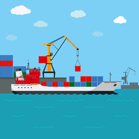 Cargo ship. Freight shipping by water. Transport and container, industrial and logistic, vector illustrationのイラスト素材