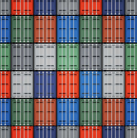 Shipping containers. Export and freight, row seamless pattern, transport industrial, import...