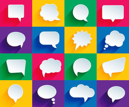 vector speech bubbles in flat design with shadowsのイラスト素材