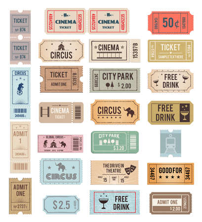 vintage tickets with different grange textures vector illustrationのイラスト素材