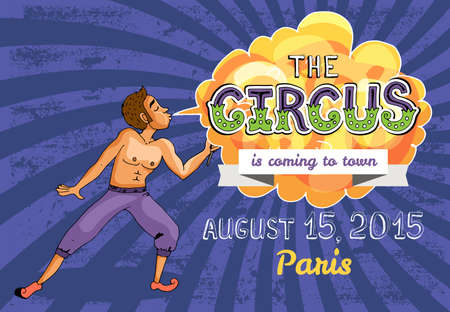 circus background poster, man exhaling fire with text on flameのイラスト素材