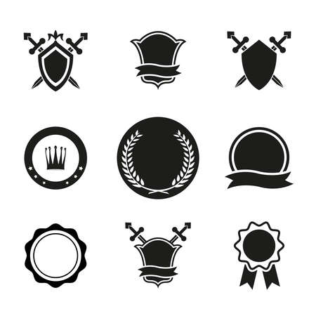 Black and White Vector Shield  Crowns and Emblems Icons. Used for Logos and Other Graphic Design.のイラスト素材