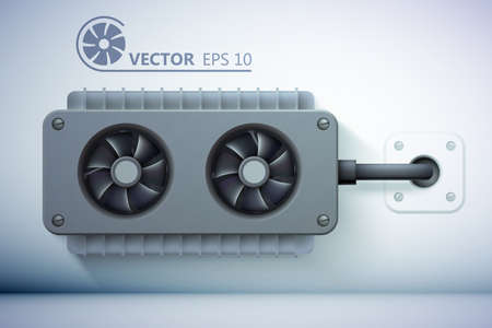 Realistic ventilation template with plug in coolers and wire on gray background vector illustrationのイラスト素材