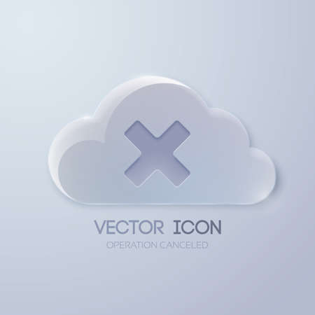 Web button design concept with glass cloud and cross mark on light gray background isolated vector illustrationのイラスト素材