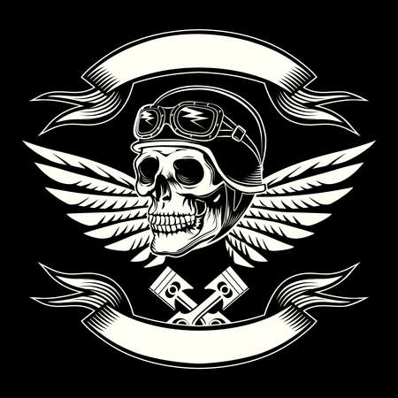 Motor skull vector graphic. Motorcycle vintage design. Biker emblem, rider and insignia, icon and logo or tattooのイラスト素材