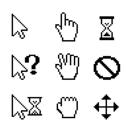 Pixel cursors icons hand arrow hourglass vector imageのイラスト素材