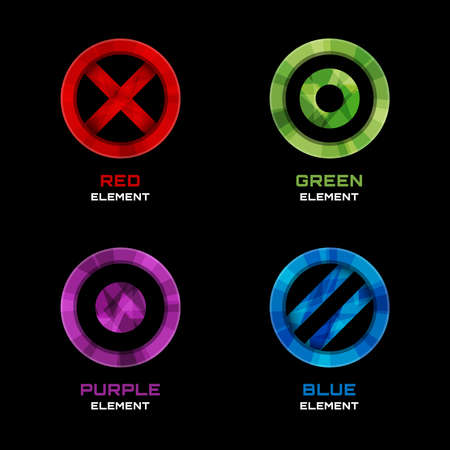 Circle, cross and dot logo design elements. Blue and red, purple and green. Vector illustrationのイラスト素材