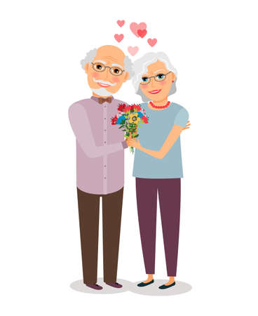 Happy senior couple. People wife and husband, grandparent elderly. Vector illustrationのイラスト素材
