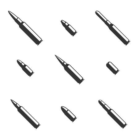 Vector set of black bullet icons. Military ammunition, caliber gun, danger weapon, contour patron illustrationのイラスト素材