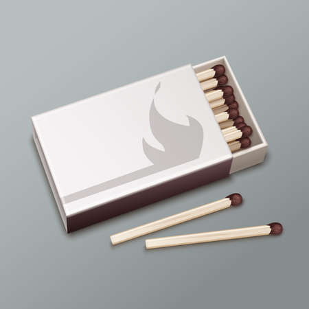 Vector opened box of brown matches isolated on gray backgroundのイラスト素材