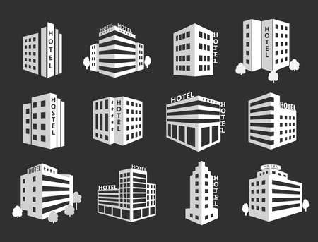 Vector set of hotel icons. Business building, architecture residential illustrationのイラスト素材