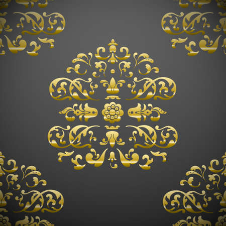 Seamless royal floral pattern: gold on grayのイラスト素材