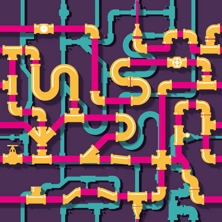 Water piping seamless pattern. Pipeline and tube, industrial construction, vector illustration
