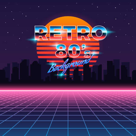 Retro neon background in 80's styleのイラスト素材