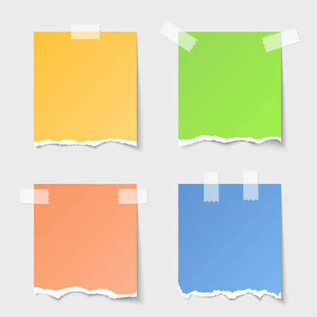 Vector torn paper notes set. Blank message, empty sheet, design reminderのイラスト素材
