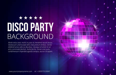 Disco party background. Ball, nightclub and nightlife, bright and shine sphere, vector illustrationのイラスト素材