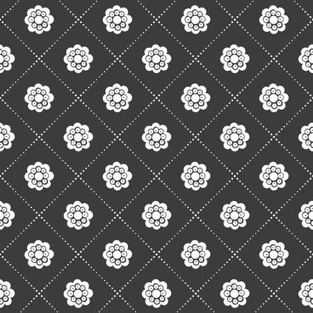 Monochrome black and white seamless flower and grid patternのイラスト素材