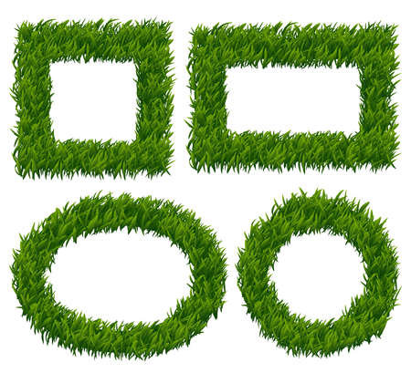 Green grass frames vector set. Nature plant, herb pattern, eco growth border illustrationのイラスト素材