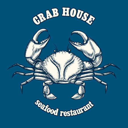 Seafood restaurant template with crab. Shellfish icon, template graphic nutrition and culinary, vector illustrationのイラスト素材