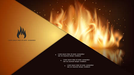 Glowing hot fire composition with bright flaming burning wall in realistic style vector illustrationのイラスト素材