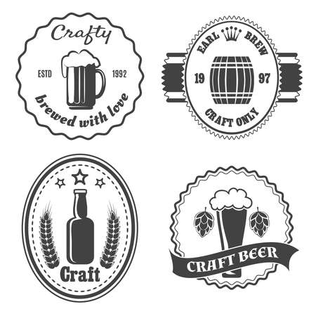 Craft beer brewery badges and logo. Vintage bar icon, beverage alcohol, bottle and keg, vector illlustrationのイラスト素材