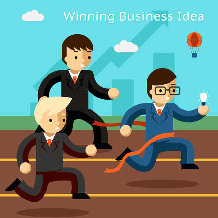 Winning business idea. Success in innovation running. Win leadership, leader and achievement, run businessman, vector illustrationのイラスト素材