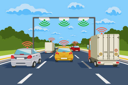 Highway communication system vector infographics. Road communication, highway system communication illustrationのイラスト素材