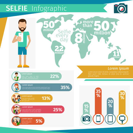 Selfie infographics. Technology mobile,  smartphone social photo. Vector illustrationのイラスト素材