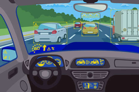 Head-up system technology in car. Technology system control, future technology dashboard, digital head-up computer. Vector illustrationのイラスト素材