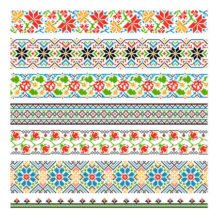 Ukrainian ethnic national border seamless patterns for embroidery stitch. Graphic cross-stitch...