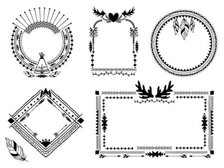 Hand drawn tribal frames. Vintage border, decoration ethnic art element, vector illustrationのイラスト素材