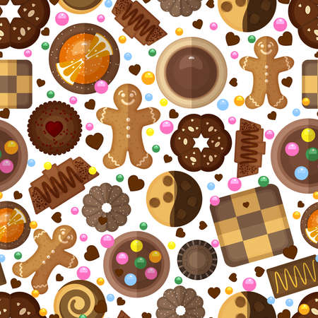 Cookies background for christmas and birthday. Dessert sweet, jam and chocolate, yummy product, gingerbread vector illustrationのイラスト素材