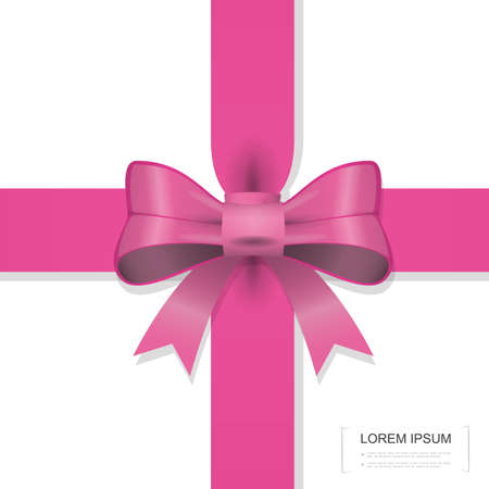 Elegant gift decoration template with pink beautiful decorative bow and ribbons on white background vector illustrationのイラスト素材
