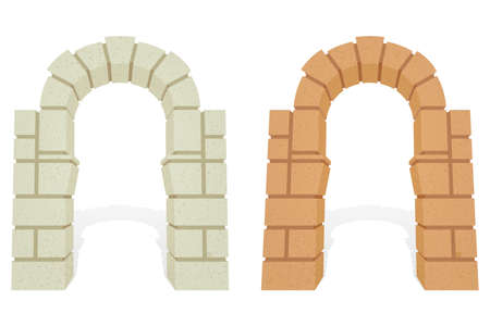 Stone architectural isometric 3d vector arch. Exterior and stone, entrance and gate, architectural door and column illustrationのイラスト素材