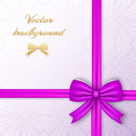 Gift card template with pink satin bow and festive ribbon on decorative background vector illustrationのイラスト素材