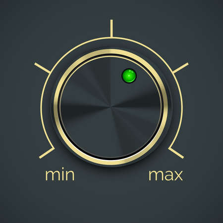 Vector Circular Metal Controller with Green Button  Isolated on Black Background.のイラスト素材