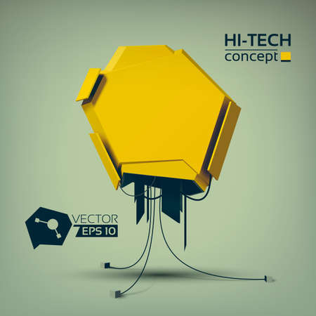 Hi-tech technologic concept with yellow geometric object in futuristic style on light background vector illustrationのイラスト素材