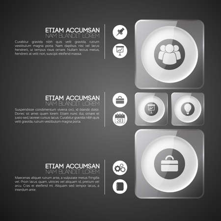 Abstract business infographics with gray web elements and icons on dark background vector illustrationのイラスト素材